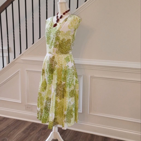 Jessica Howard Beautiful Green Print Dress Sz-10 Petite - Picture 2 of 12